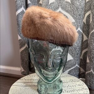 Vintage Mink Fir Angled Pillbox Hat